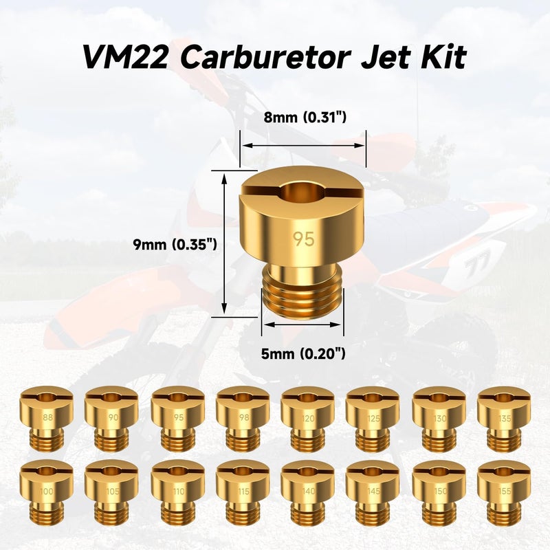 XIKOBY VM22 Carburetor Jet Kit Compatible with VM22 VM24 VM26 VM30 Carb 196cc 212cc Mini Bike 125cc 200cc 250cc Dirt Bike ATV Go Kart 16PCS 88 90 95 98 100 105 110 115 120 125 130 135 140 145 150 155 - Image 4